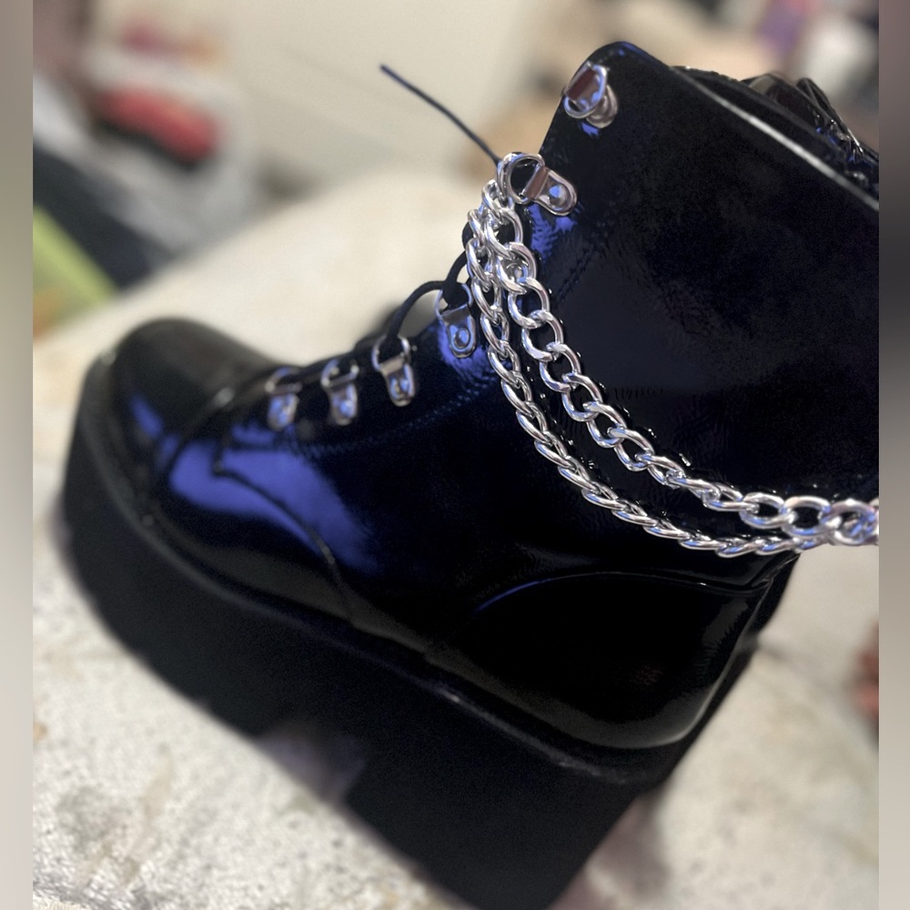 Gdgydh Womens Goth Platform Boots Round Toe Ankle Boots Lace Up & Zip Up